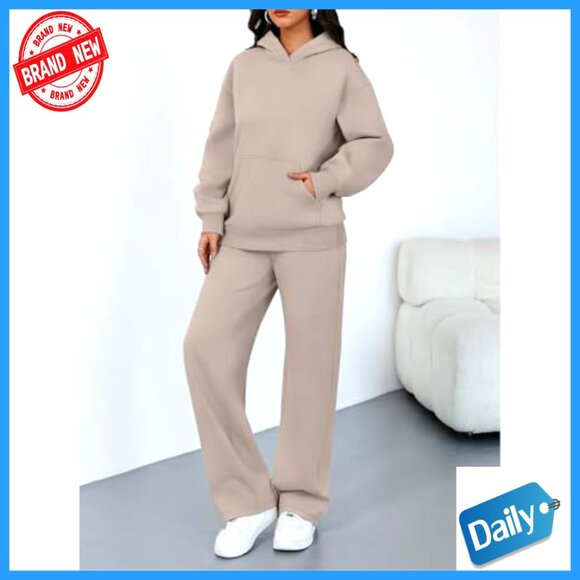 Oversized Hoodie Sweatsuit Set Wide Leg Pants Lounge Travel Activewear - Picture 3 of 6